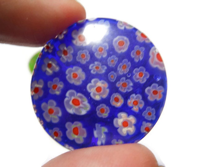 Millefiori glass pendant, focal or drop choice, blue or red, 35mm round, top half drilled, large