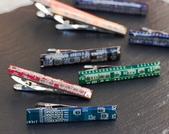Circuit board Tie bar - geek mens gift, groomsmen tie clips, tie holder, gift for husband, tie bar - palladium plated, resin