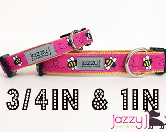 Pink Busy Bumble Bee Dog Collar