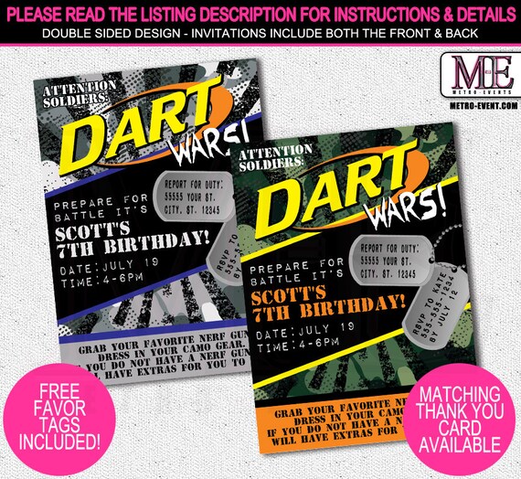 Nerf Inspired, Dart Wars Birthday Invitations Il_570xn