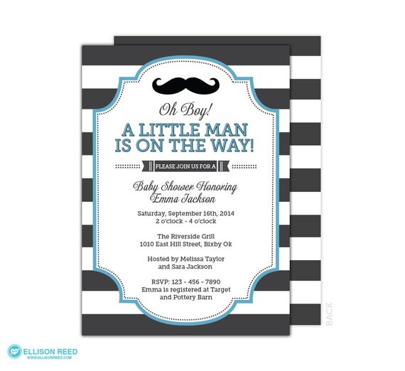 Little Man Invitation - Mustache Invitation - Little Man Baby Shower invitation - Mustache Baby Shower Invitation - Mustache Printable - Boy Il_570xn