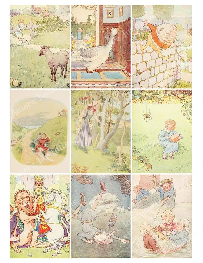 Printable Vintage Nursery Rhymes Digital Collage Sheet / Clip