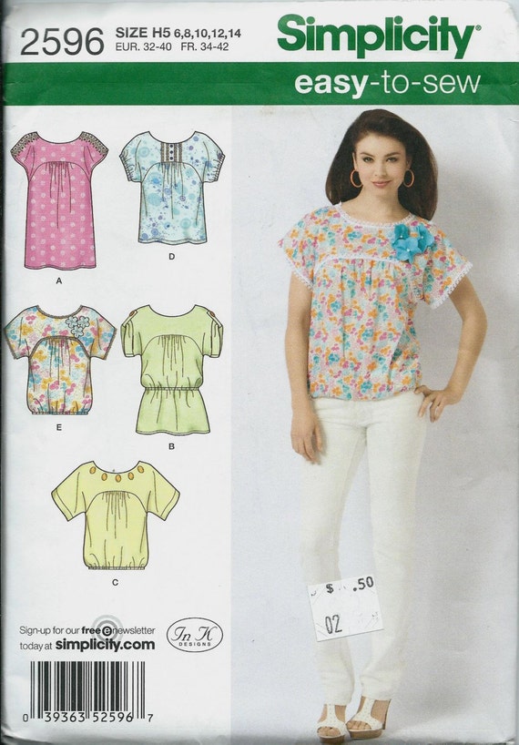Easy To Sew Simplicity 2596 Misses Size 6-14 Top Pattern Two
