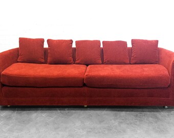 Custom Mid-Century Sofa in Rust colored Chenille
