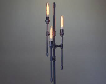 Bare Bulb Floor Lamp - Industrial Floor Lamp - Gothic Lamp - Steampunk Lamps - Pipe Lamp - Industrial Furniture