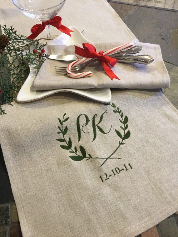 Pure Linen Table Runner Personalized & Embroidered 12