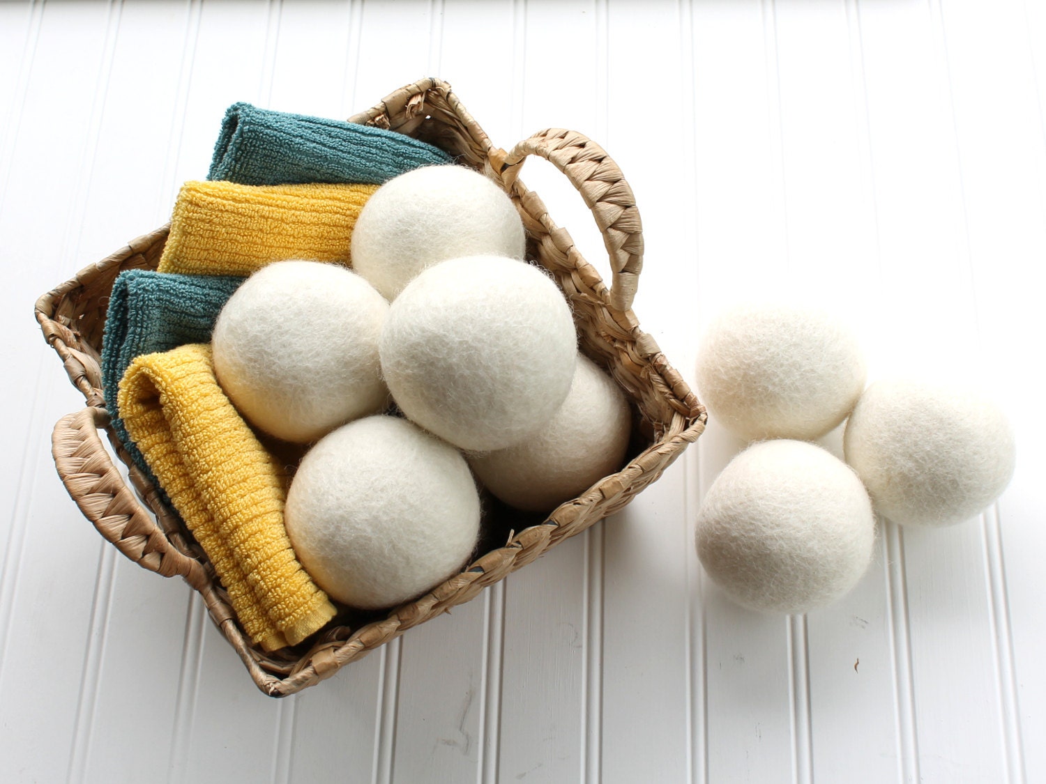 Set of 6 Jumbo Wool Felt Dryer Balls XL 6 Large Natural Wool
