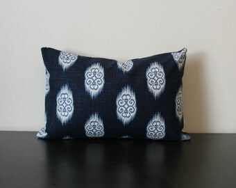 Decorative Throw Pillow Cover, Blue Ikat Lumbar Pillow Cover, 12x16,12x18, Kosi Throw Pillow,Toss Pillow, Accent Pillow, Sofa Pillow
