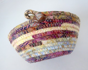 Coiled Rope Basket, Fabric Basket, Handmade Earth Batik