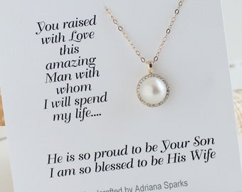 Mother of the Groom Necklace, Halo Pearl Necklace, Mother of the Groom Gift from Bride, Mother of the Groom card, Bridal party Gift