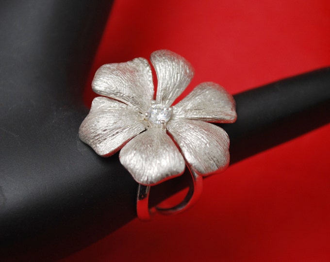 Sterling Ring - Silver daisy Flower - Clear Rhinestone - size 9 Boho Brass bangle - Gold Polka dot - black Enameling bracelet