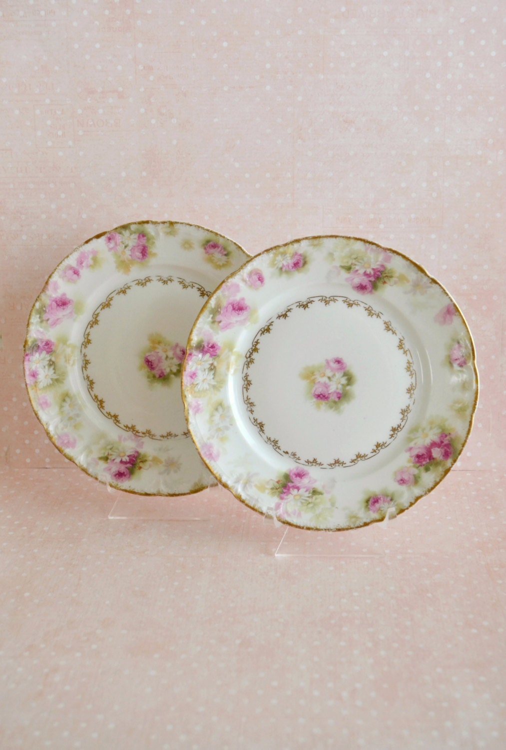 Antique Pair of GDA Limoges France Porcelain Bread and Butter