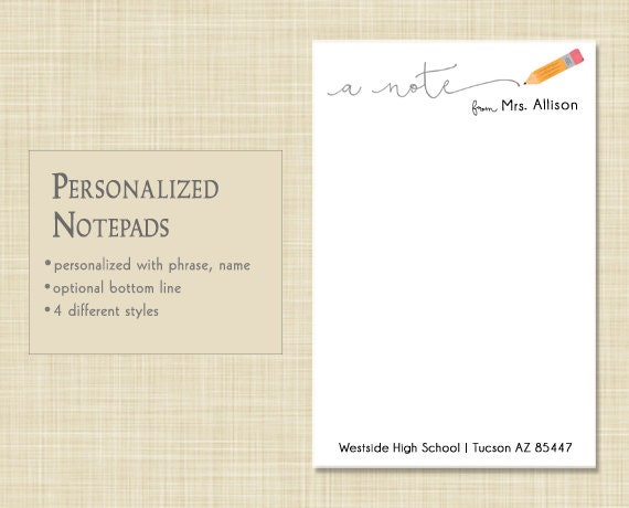 Personalized Teacher Notepad Teacher Notepad by EclecticNoteCards