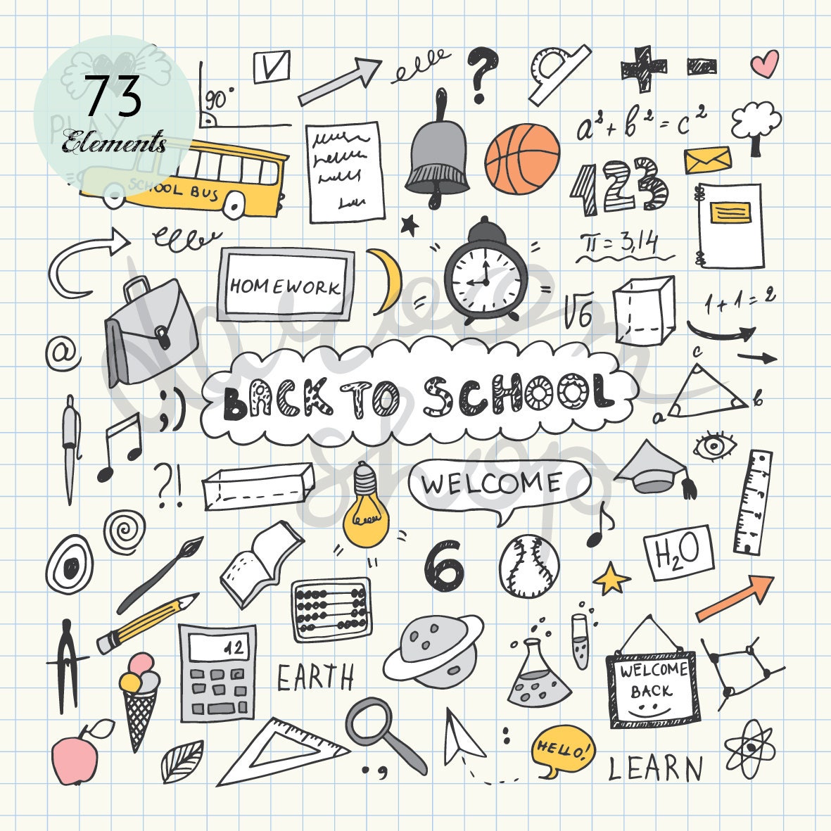 Hand Drawn School Clip Art/Education Elements and Symbols/Kids