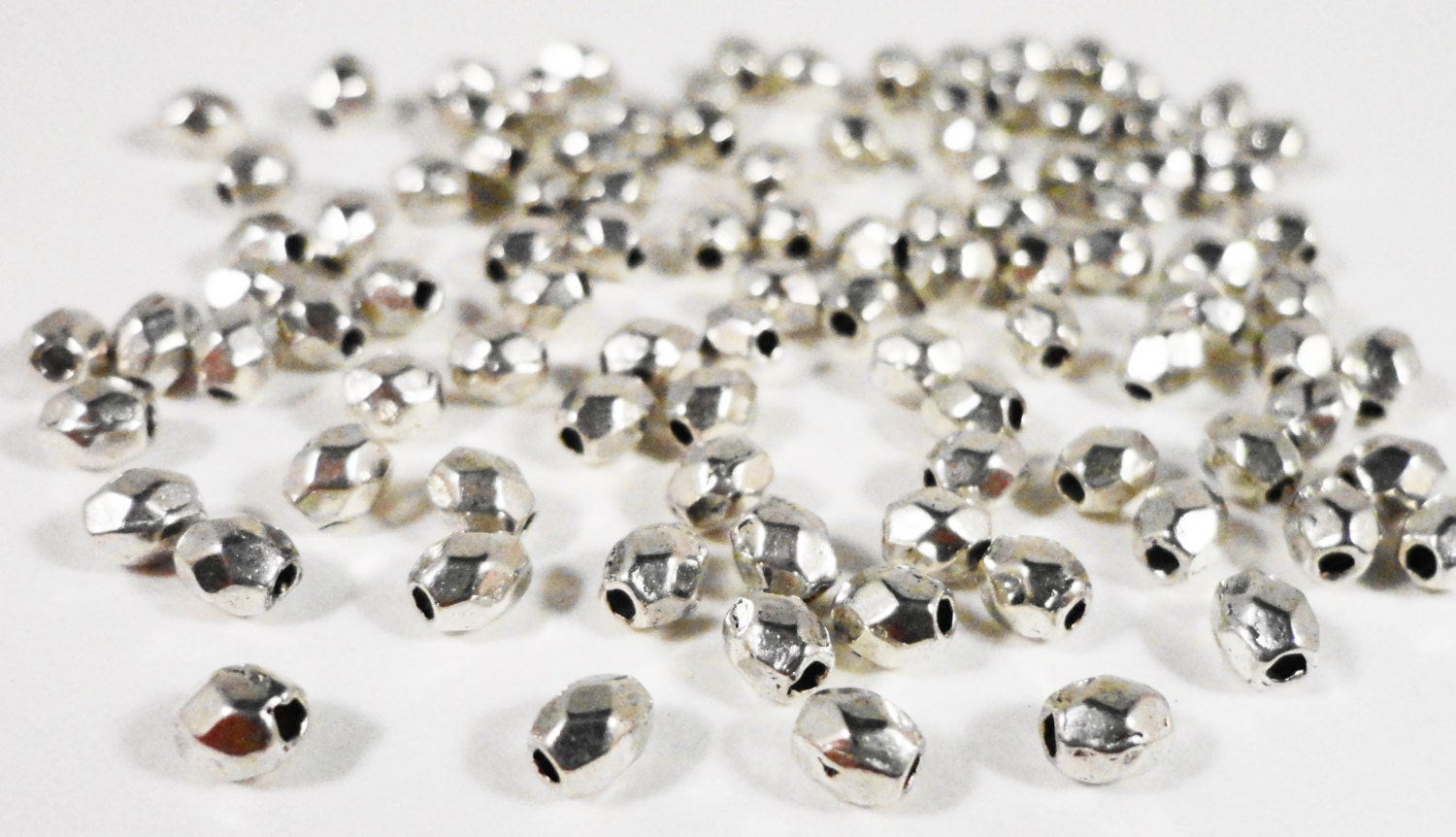 Silver Spacer Beads 4x3mm 3x4mm Antique Silver Faceted Oval