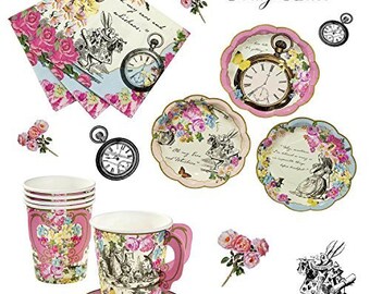 Alice in wonderland vintage party, mad hatter Garden party, Vintage Alice birthday, party for 12/24, REDUCED, baby shower, party box, pck 3