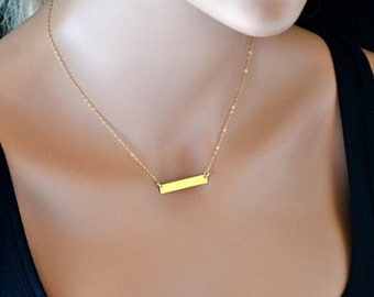Gold Bar necklace personalized Bridesmaids gift Gold Bar Necklace Monogram Nameplate necklace Kim Kardashian style Nameplate bar
