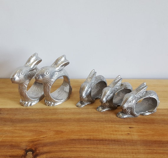 Rabbit Bunny Napkin Rings Metal Pewter Tone by DairylandVintage