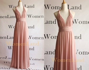 New Pale Blush Handmade Infinity Convertible Bridesmaid Dress Wedding Bridal Party Floor Length Evening Gown Tailor Made Women Long Dresses