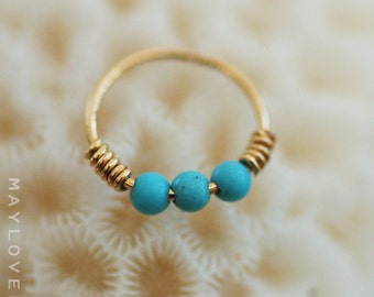 Tragus/Cartilage/Helix piercing gold nose hoop, small gold hoop, Nose Ring - Turquoise Tragus earring - Cartilage Earring - Helix Piercing