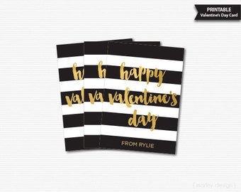Black Gold Valentines Tags Printable Valentines Cards Gold Foil Valentines Favor Tags Personalized Customized Valentines Gift Tags Modern