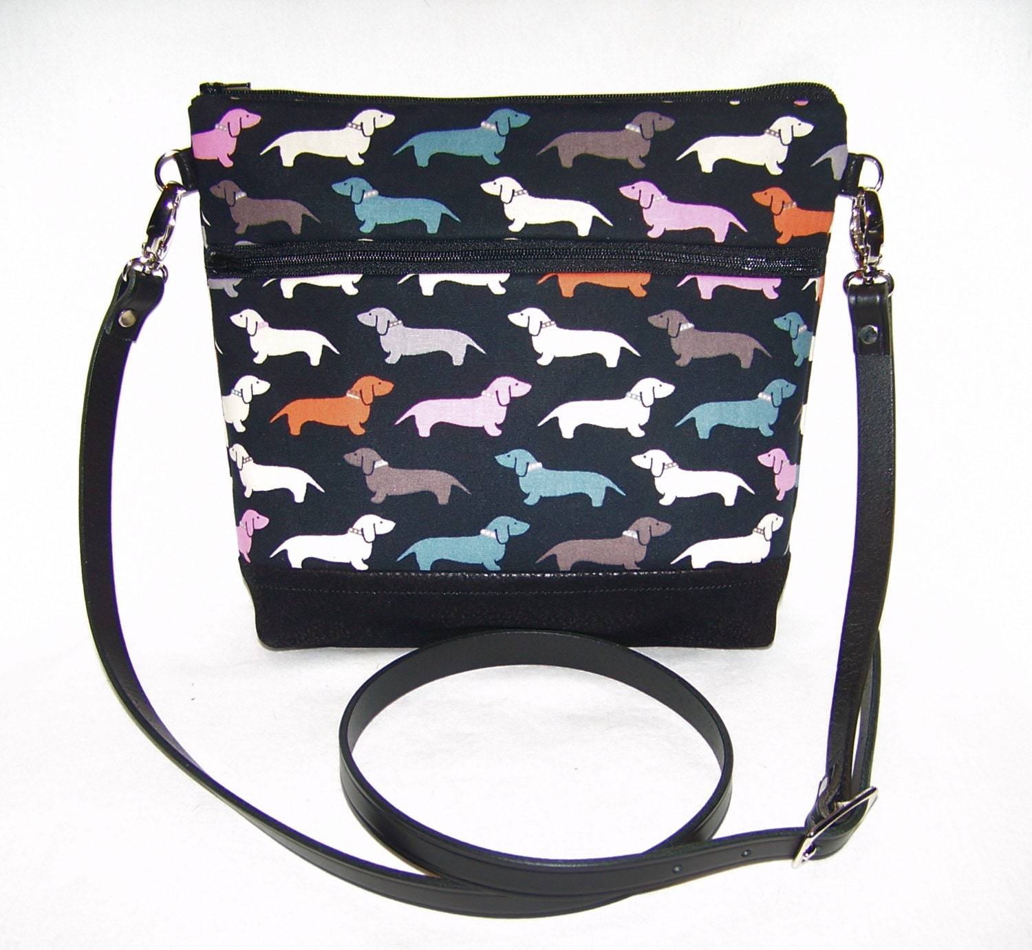 Stylish Black Dachshund Wiener Dog Handbag Purse Cross