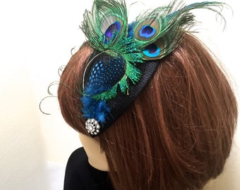 Peacock Feather Fascinator, Peacock Kentucky Derby Fascinator, Peacock Cocktail Hat