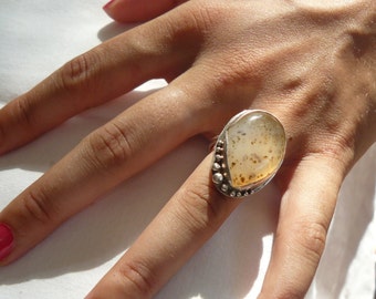 Dendritic Agate - Sterling Silver - Ring - Handcrafted - size 8