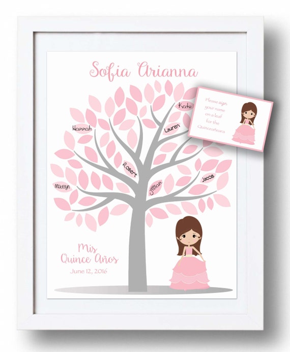 Quinceañera Guest Book 11x14 SignIn Tree Sweet 16 Guestbook