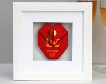Origami Heart Frame/ Anniversary Gift/ Framed Gift/ Gift for Couple/ Gift for Girlfriend/ Gift for Husband/ Cute Birthday Gift