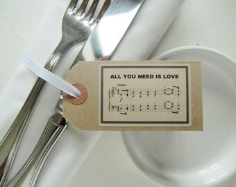 Wedding Napkin Ties-Rustic Wedding Table Decor-Vintage Style Tags with Ribbon-BEATLES MUSIC-Wedding Favors-Wedding Favours-Wedding Reception