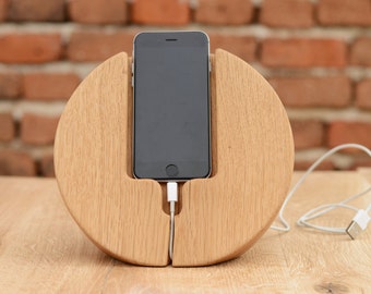 Wooden Desk Docking Station, iPhone Charging Station, iPhone 6 and 7 Stand, Desk Organizer, Handcrafted Phone Holder, Tech Accessory