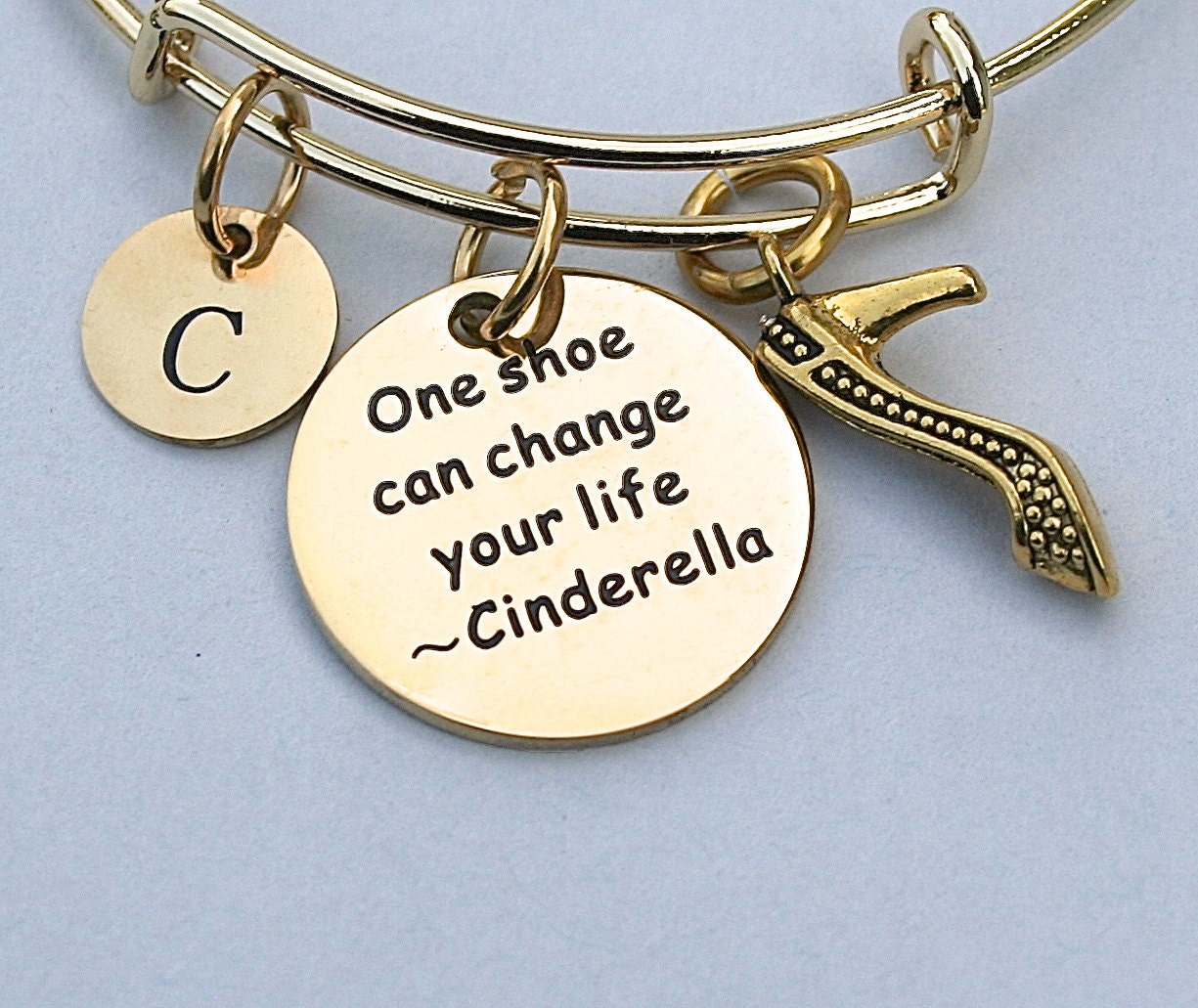 Quote Charm " e Shoe Can Change Your Life … Cinderella " Gold Stainless