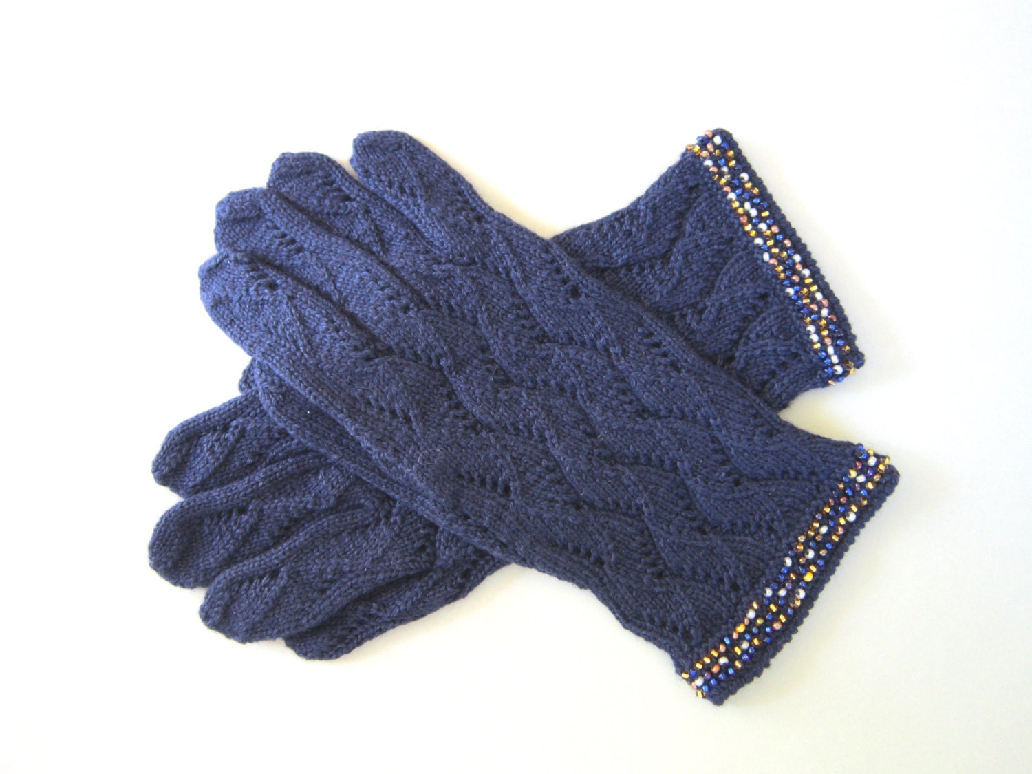 Blue Wool Lace Gloves Wool Gloves for Womens by AnitasHandmade