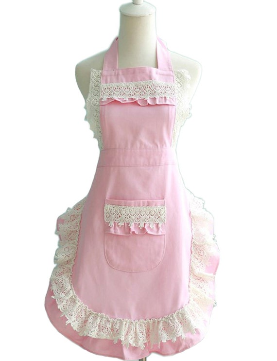 Items Similar To Feminine Pink Apron With Lace On Etsy 9200