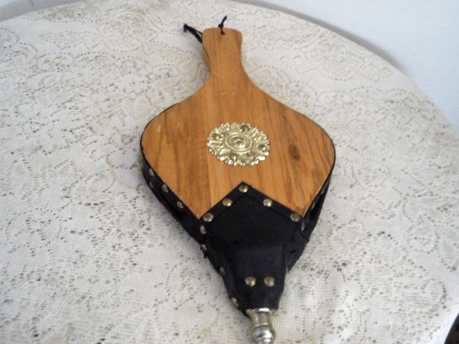 Fireplace Bellows Vintage Mid century wood and leather