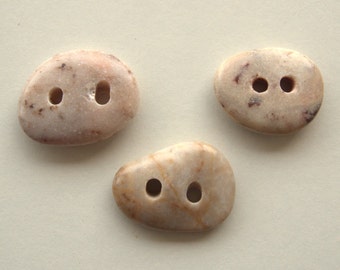 3 Medium Beach Stone Buttons,Natural Organic Supplies,Sewing Finding Buttons,Beach Pebble Buttons,Drilled Stones,Knitting Supplies,RTS