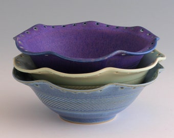 Ceramic Earring Bowl Jewelry Organizer / Holder, Earring Storage / Tree - Green Purple Blue - Handmade Pottery Great Bridesmaid Gift for Her