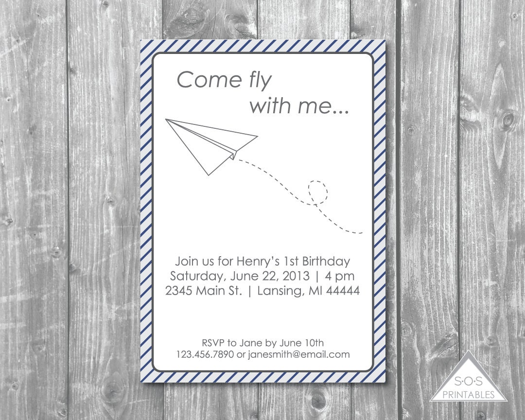 Paper Plane Invitation Paper Airplane Invite Paper Airplane