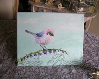 Colorful Bushtit Bird Original Painting – Shipping Included