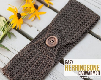 Easy Herringbone Earwarmer Headband Crochet Pattern PDF (Crochet Pattern by Little Monkeys Crochet) Crocheted Headband Pattern Ear Warmer