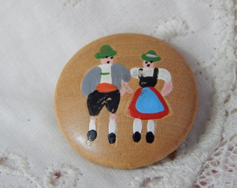 Wood Button with Swiss Couple Painted on the Top