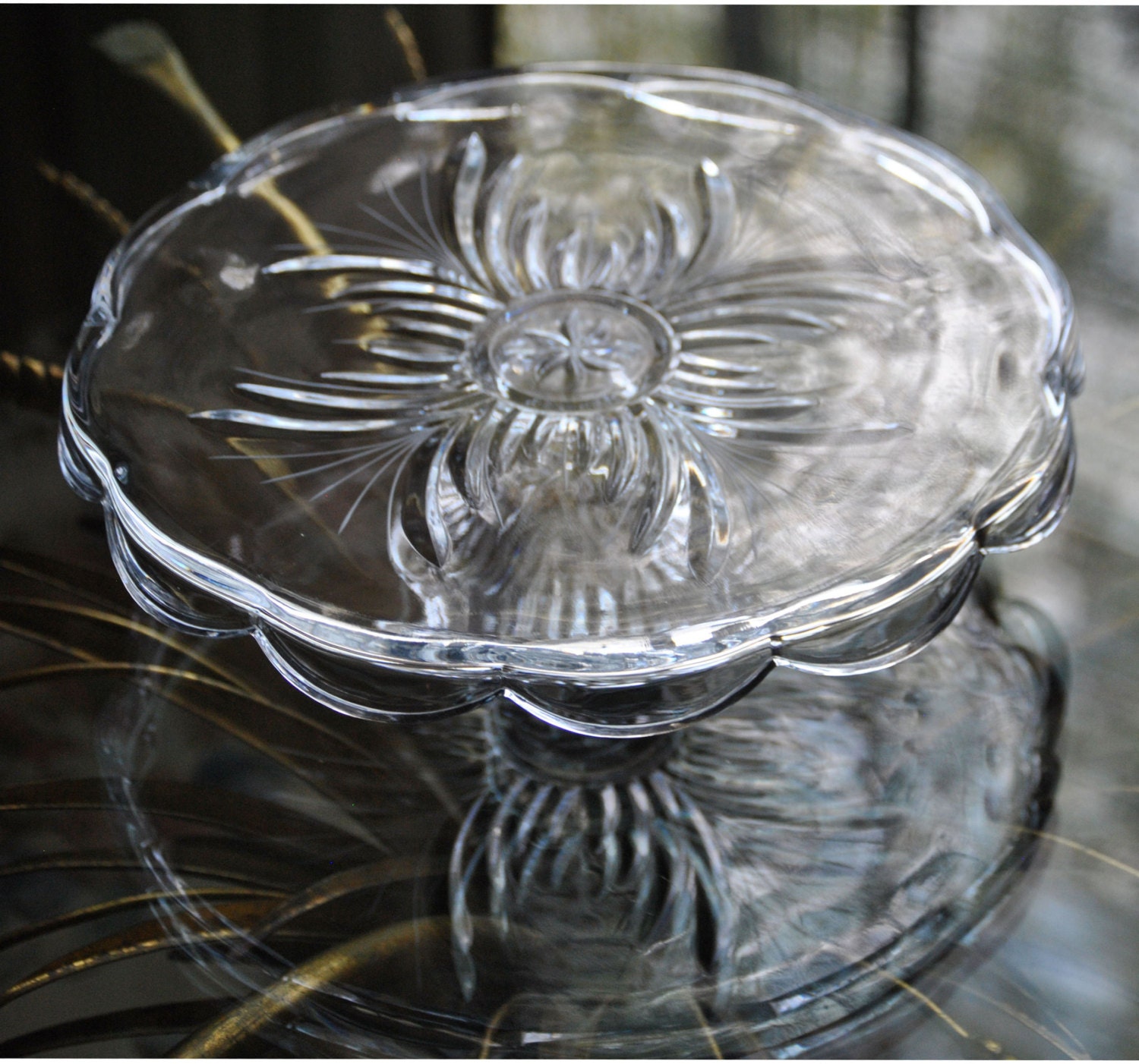 Vintage BOHEMIAN LEAD CRYSTAL Pedestal Cake Stand