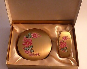 Unused vintage vanity sets MASCOT compact and lipstick holder / mirror set 1950s
