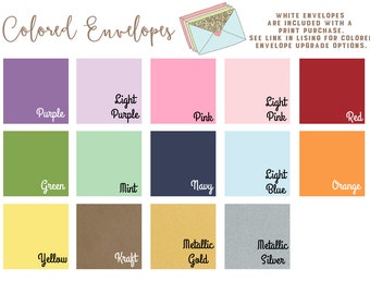 Colored Envelopes - Set of 5 - Add on item for print purchases - Do not purchase if ordering digital files please.