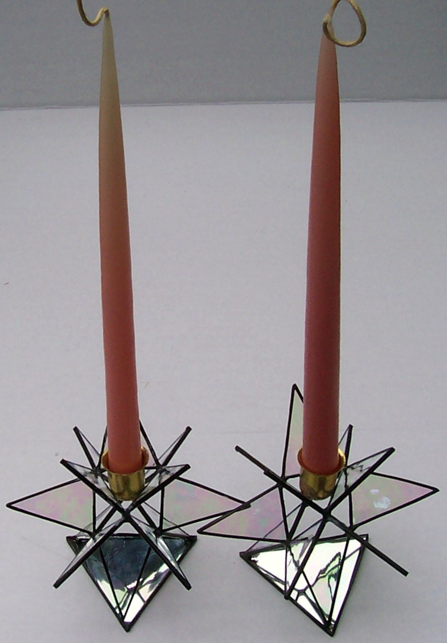Stained Glass Moravian Star Candleholders Table Ornament