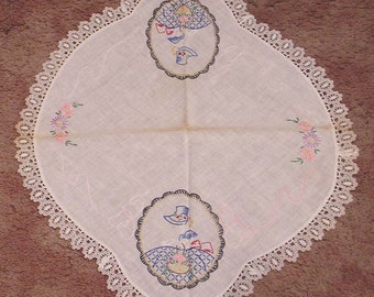Vintage Embroidered Needlework Oval Doilie Southern Belle