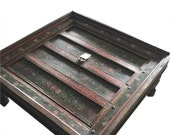 Antique Coffee Table Red Green Floral Hand Painted Square Table
