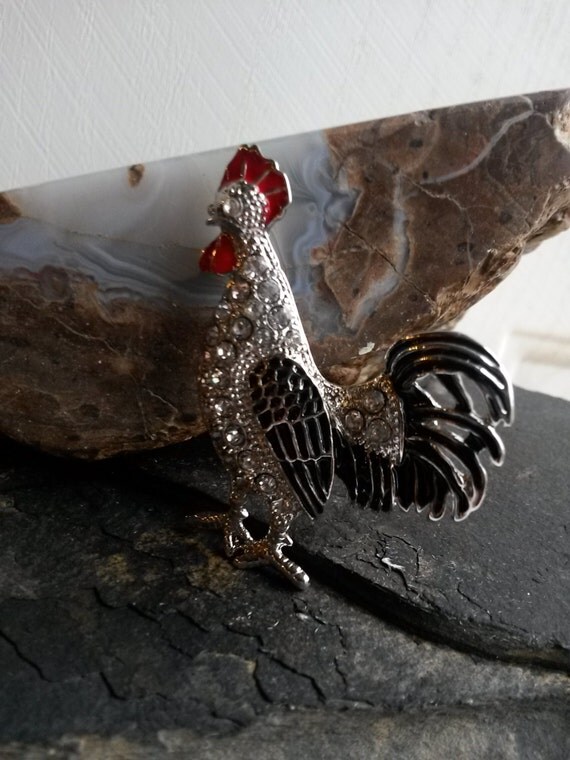 Swarovski Crystal Chicken Brooch by TheSilverChain on Etsy