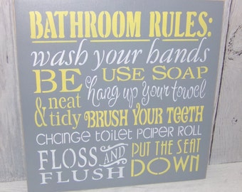 Bathroom Rules Wash Your Hands Sign, Bathroom Sign, Change The Toilet Paper, Grey Yellow Bathroom, Bathroom Reminder, Gray Yellow Bathroom